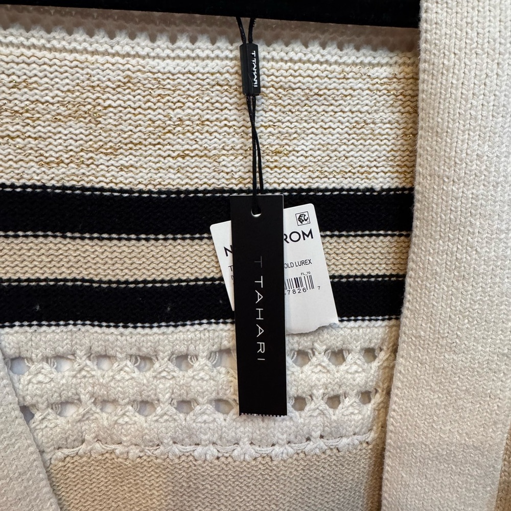Tahari Women’s Striped Cream and Black Cardigan size Large NWT - Picture 3 of 5
